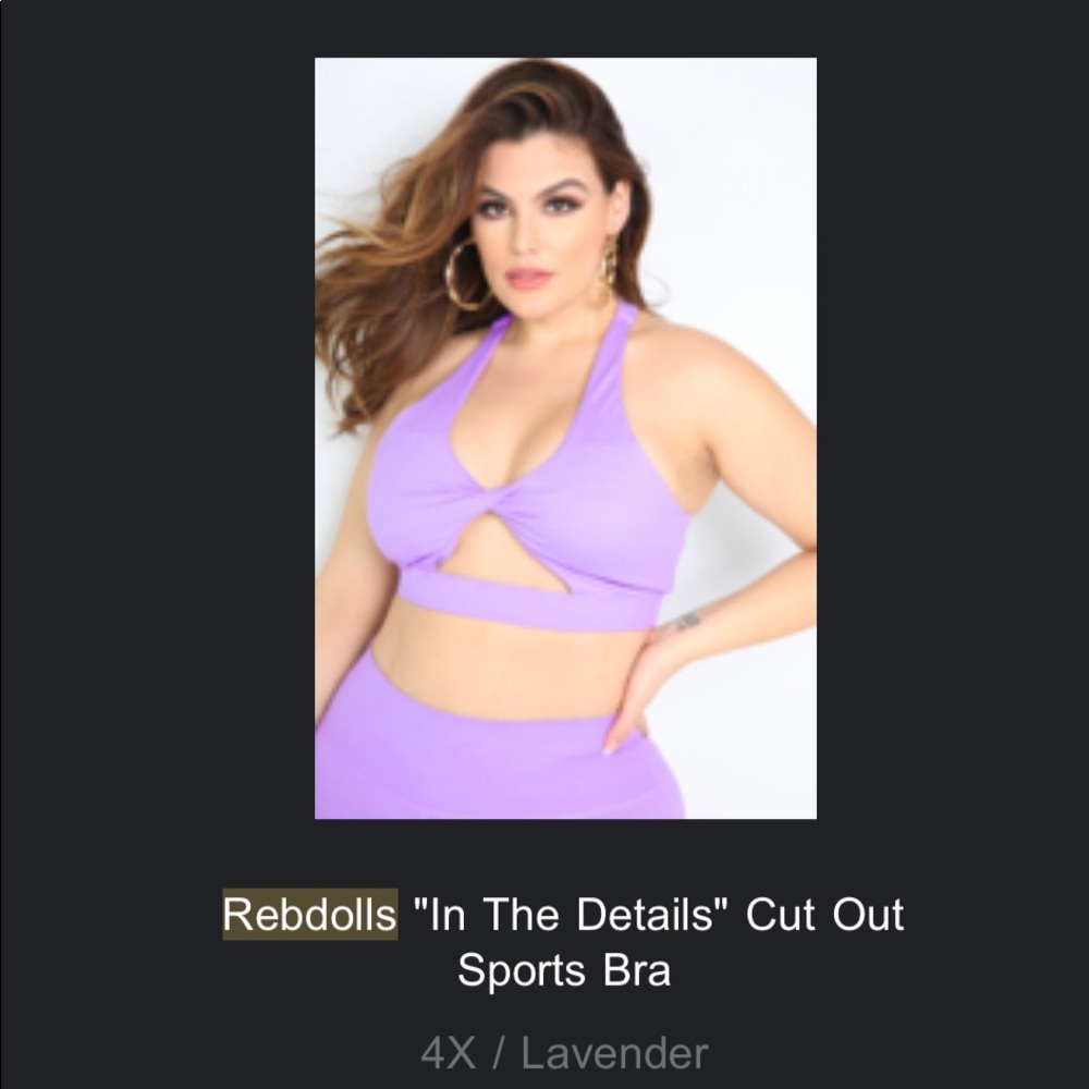 NWT Rebdolls Sports Bra - 4X Lavender
